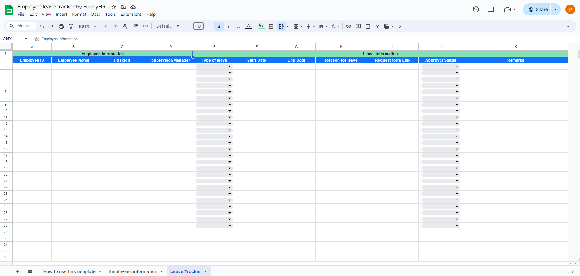 How to use the PurelyHR employee leave tracker template