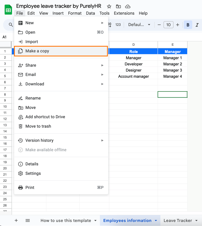 how to copy the leave tracker tool