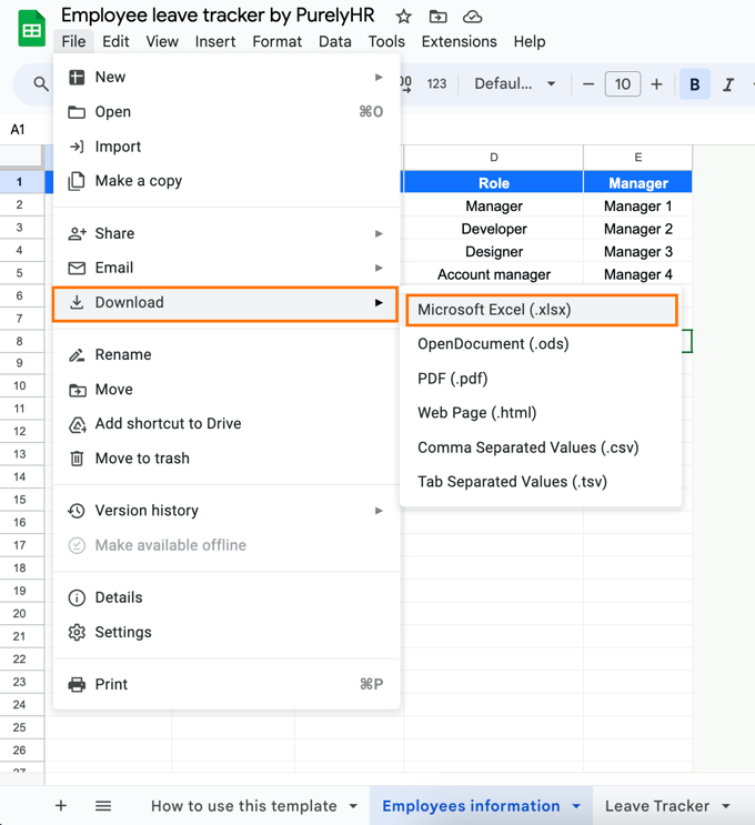 how to download the leave tracker excel template