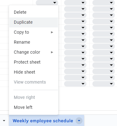 how to duplicate the weekly employee schedule template