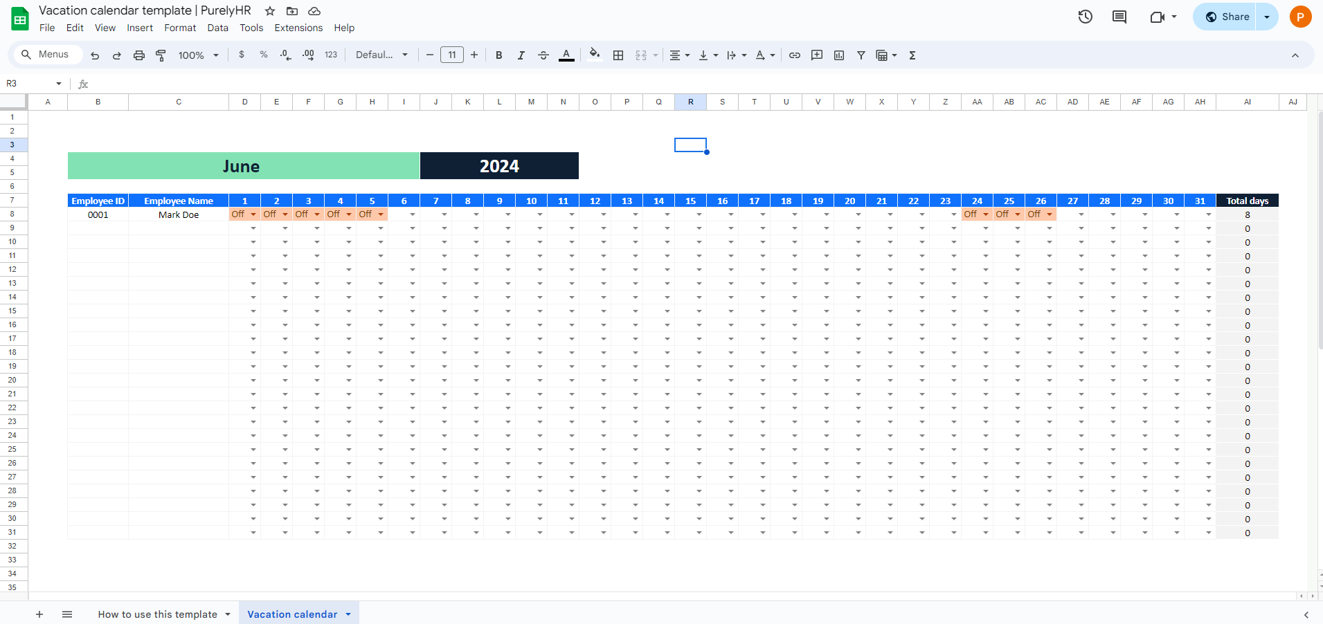 vacation calendar template