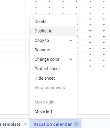 how to duplicate the vacation calendar tab