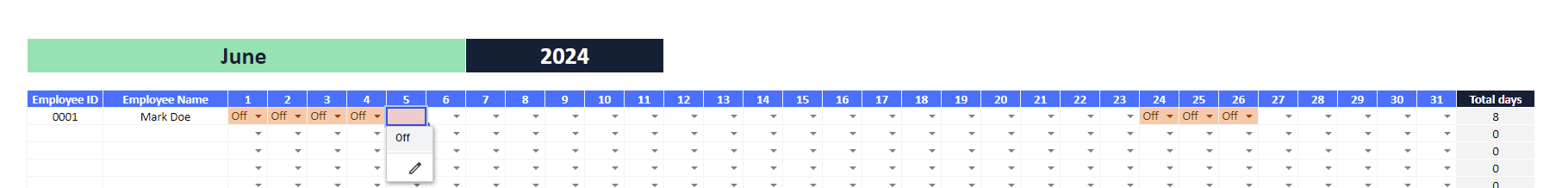 how to fill the vacation calendar tool