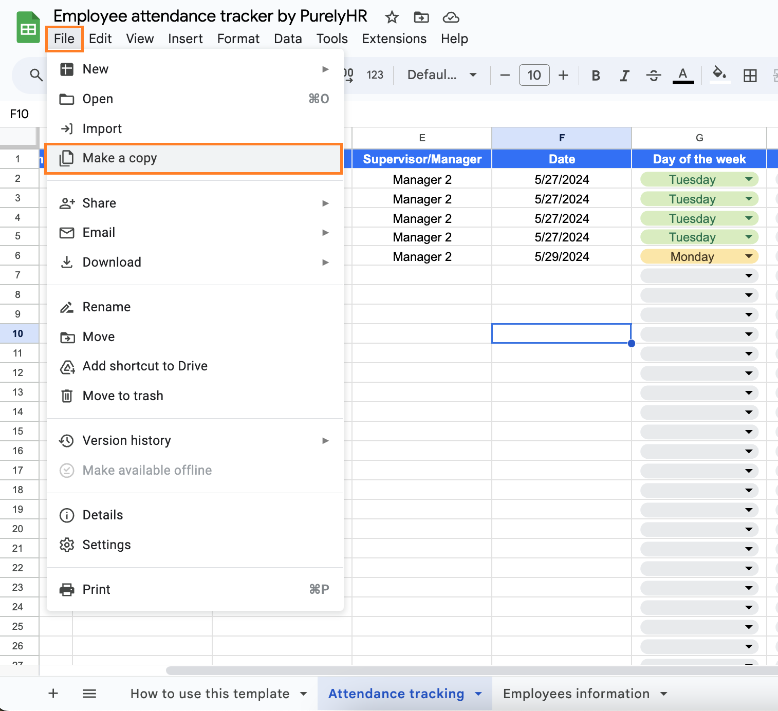 how to make a copy from a googlesheet