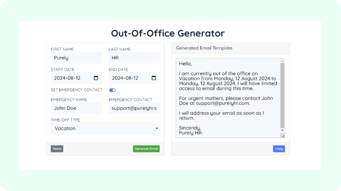 out of office generator screen