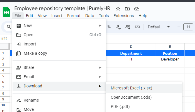 how to download the employee repository template